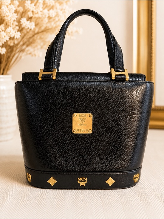 MCM Handbags - Vintage MCM Black Pebbled Leather Mini Tote Bag Gold Hardware